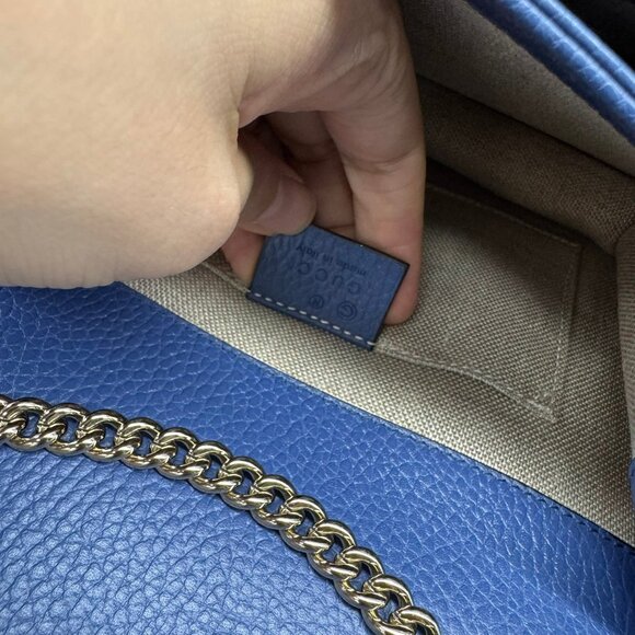 GUCCI Interlocking G Blue Leather Shoulder Bag 650-081525 - Picture 13 of 15